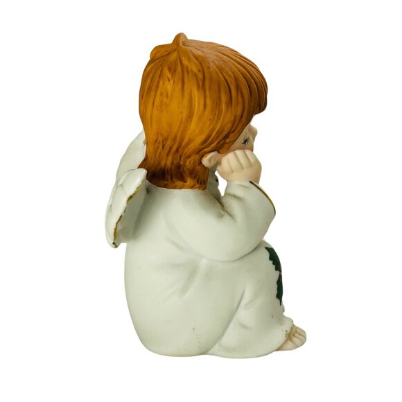 Vintage Lefton Sleeping Girl Angel Figurine Holly Accent Design - Picture 6 of 9